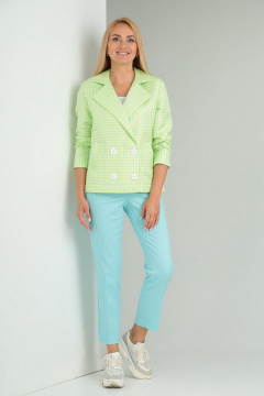 Брюки и жакет комплект из вискозы на каждый день Gamma Gracia 447 бирюза-желтый-салатовая-молния - фото 1