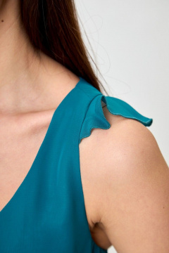 Бирюзовая шифоновая блуза с рюшами и V-образным вырезом Anelli 865 бирюза - фото 4