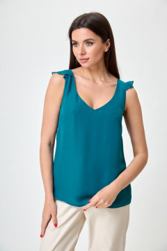 Бирюзовая шифоновая блуза с рюшами и V-образным вырезом Anelli 865 бирюза - фото 3