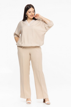 Бежевый костюм двойка из вискозы и текстиля для повседневной Avila 0900 бежевый - фото 3