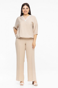 Бежевый костюм двойка из вискозы и текстиля для повседневной Avila 0900 бежевый - фото 2