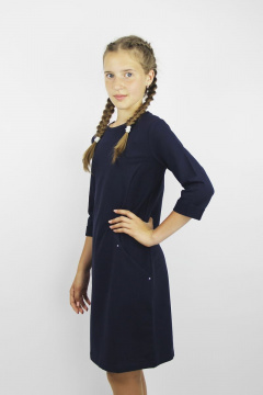 Платье с лодочной горловиной и карманами, синее, до бедра Полесье С4834-16 6С0786-Д43 152,158 м.синий - фото 2