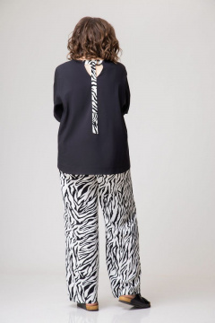 Летний комплект блузы и брюк из хлопка EVA GRANT 170 черный+зебра - фото 5