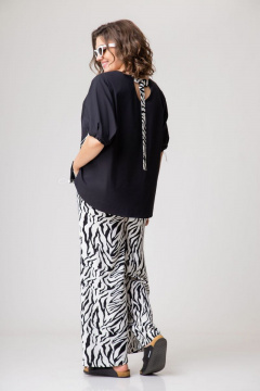 Летний комплект блузы и брюк из хлопка EVA GRANT 170 черный+зебра - фото 4