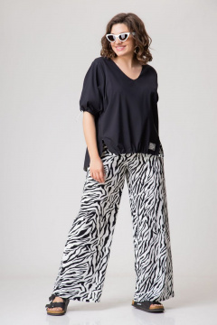 Летний комплект блузы и брюк из хлопка EVA GRANT 170 черный+зебра - фото 3