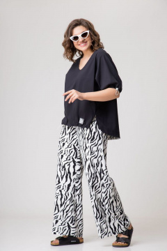 Летний комплект блузы и брюк из хлопка EVA GRANT 170 черный+зебра - фото 2