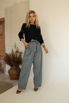 Деловые летние широкие брюки со складками и поясом AMORI 5153 серый - фото 1