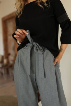 Брюки из экокожи классического кроя с высокой посадкой AMORI 6362 черный - фото 3