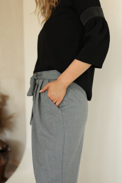 Брюки из экокожи классического кроя с высокой посадкой AMORI 6362 черный - фото 4