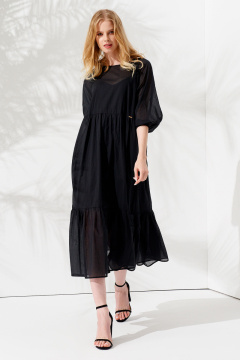 Платье-двойка черное из текстиля и хлопка для повседневных образов Панда 86290w черный - фото 1