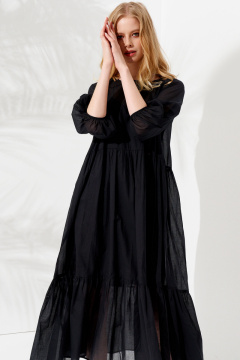 Платье-двойка черное из текстиля и хлопка для повседневных образов Панда 86290w черный - фото 2