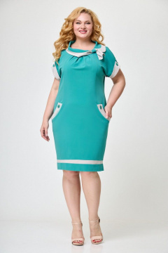 Платье полуприлегающего силуэта из вельвета с пуговицами Anelli 526 насыщенная_бирюза - фото 1