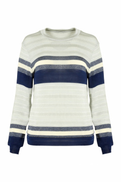 Серый трикотажный демисезонный блузка для стильных повседневных образов Elema 2К-11883-2-170 полоска_серый/синий - фото 1