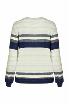 Серый трикотажный демисезонный блузка для стильных повседневных образов Elema 2К-11883-2-170 полоска_серый/синий - фото 3