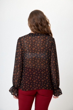 Блуза прямая с вырезом и бантом из вискозы Anelli 1233 черный+цветы - фото 5