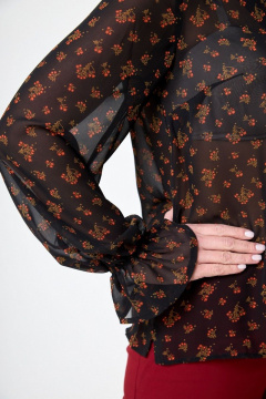 Блуза прямая с вырезом и бантом из вискозы Anelli 1233 черный+цветы - фото 4