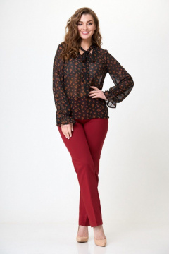 Блуза прямая с вырезом и бантом из вискозы Anelli 1233 черный+цветы - фото 1