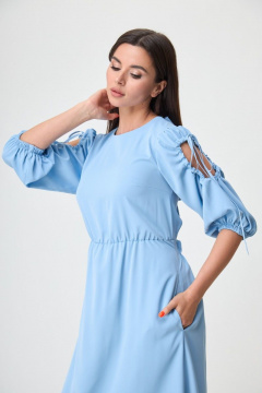 Платье длинное из вискозы с драпировками и резинкой Anelli 1264 голубой - фото 3