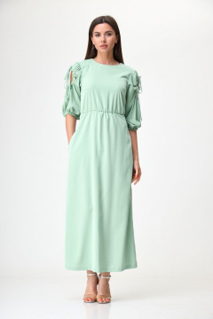 Платье прямое длинное с бантами на спинке и вырезом Anelli 1264 мята - фото 1