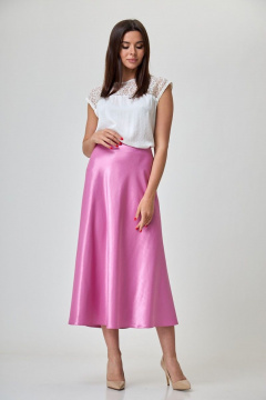 Юбка миди на косую из вискозы с потайной молнией Anelli 1291 розовый_перламутр - фото 4