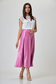 Юбка миди на косую из вискозы с потайной молнией Anelli 1291 розовый_перламутр - фото 1