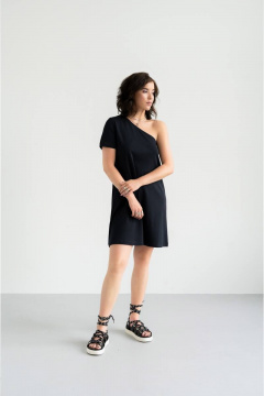 Молодежное платье-трапеция из трикотажа с асимметрией JRSy 2150 черный - фото 3