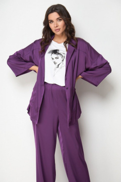 Домашний костюм из атласа с жакетом и брюками на резинке Anelli 1205 темная_византия - фото 4