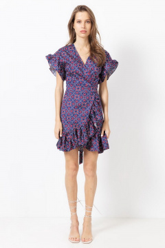 Синее платье из хлопка с запахом и воланами для романтичности Lakbi 41368 якоря - фото 1