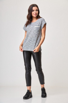 Джемпер свободного кроя с нагрудным карманом Anelli 685 серебристый_миндаль - фото 5