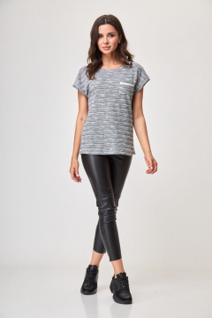 Джемпер свободного кроя с нагрудным карманом Anelli 685 серебристый_миндаль - фото 1