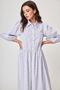 Платье белое свободного силуэта с карманами и рубашечным воротником Anelli 1260 белый+принт_карты - фото 4