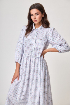Платье белое свободного силуэта с карманами и рубашечным воротником Anelli 1260 белый+принт_карты - фото 3