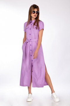 Платье прямого силуэта из льна и вискозы с карманами DAVA 158 сирень - фото 1