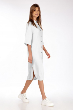 Платье из льняной ткани с поясом и карманами DAVA 112 белый - фото 2