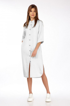 Платье из льняной ткани с поясом и карманами DAVA 112 белый - фото 1