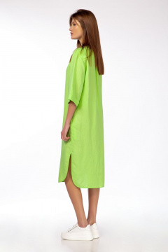 Платье из льна с поясом, карманами и разрезами DAVA 112 лайм - фото 2
