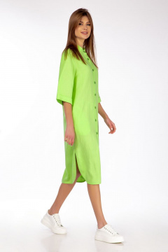 Платье из льна с поясом, карманами и разрезами DAVA 112 лайм - фото 3