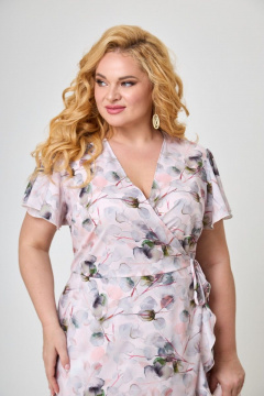 Платье с запахом из легкой ткани с завязками и воланами Anelli 1062 розовый+принт - фото 3