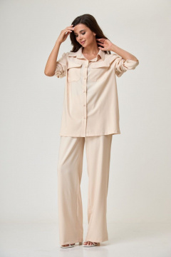 Летняя рубашка из легкого текстиля в стиле пэчворк Anelli 1293.1 светлый_беж - фото 2