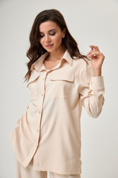 Летняя рубашка из легкого текстиля в стиле пэчворк Anelli 1293.1 светлый_беж - фото 1