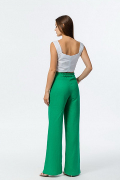 Льняные брюки палаццо с высокой посадкой и удобной резинкой Atelero 1056 зеленый - фото 5