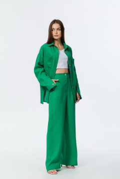 Льняные брюки палаццо с высокой посадкой и удобной резинкой Atelero 1056 зеленый - фото 4