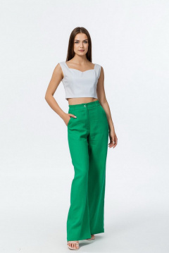 Льняные брюки палаццо с высокой посадкой и удобной резинкой Atelero 1056 зеленый - фото 2