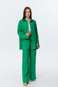 Летняя рубашка из льна со спущенным плечом и карманами Atelero 1057 зеленый - фото 1