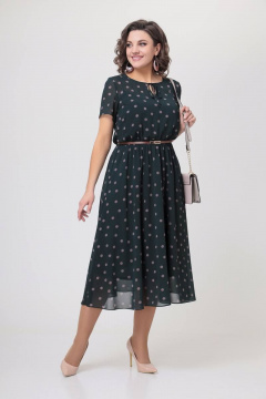 Платье шифоновое в горошек с завязкой и капелькой на талии Swallow 536 зеленый/бежевый_горох - фото 1