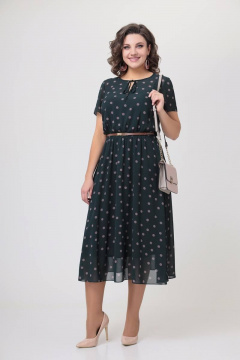 Платье шифоновое в горошек с завязкой и капелькой на талии Swallow 536 зеленый/бежевый_горох - фото 4