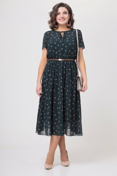 Платье шифоновое в горошек с завязкой и капелькой на талии Swallow 536 зеленый/бежевый_горох - фото 3