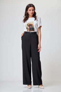 Черные прямые брюки с высокой посадкой из вискозы и хлопка Anelli 1294 черный - фото 1