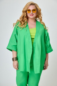 Льняной костюм с кимоно и брюками, зеленый, летний Anelli 1270 зеленый_яркий - фото 2