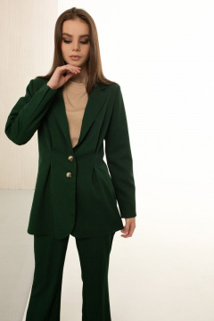 Деловой костюм двойка из текстиля с шлицей AURA otd 9113 изумруд - фото 3